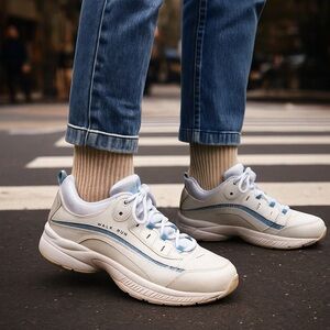 Easy Spirit Walk•Run “Regine” Leather Sneakers White/Light Blue Women’s 11M